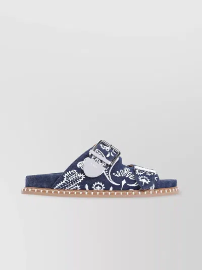 Chloé Rebecca Denim Flat Sandals In Blue