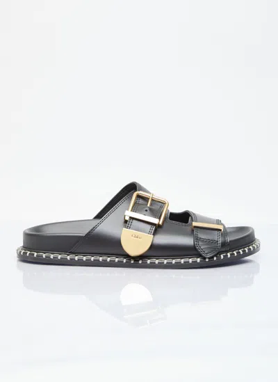 Chloé Rebecca Leather Dual Buckle Slide Sandals In Black