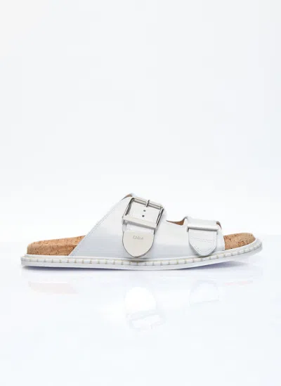Chloé Rebecca Oversized Buckle Slides In White