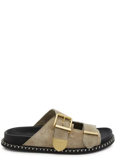 Chloé Chloe Rebecca Suede Sliders In Taupe