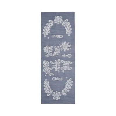 Chloé Chloe Rectangular Stole In Broderie Anglaise Fil Coupe In Blue