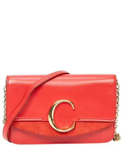 Pre-owned Chloé Red Calfskin Leather C Chain Clutch (authentic Pre-loved)