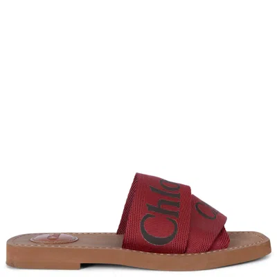Pre-owned Chloé Chloe Red Canvas 2021 Woody Logo Strap Slide Sandals Shoes 35