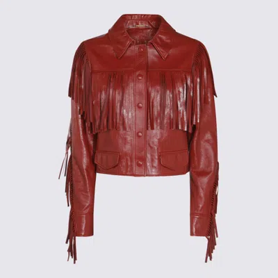 Chloé Fringed Short Leather Jacket In Red