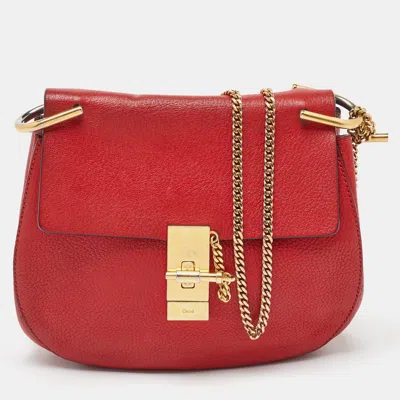 Pre-owned Chloé Red Leather Medium Drew Flap Chain Crossbody Bag