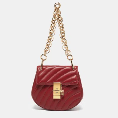Pre-owned Chloé Red Matelassé Leather Mini Drew Chian Shoulder Bag