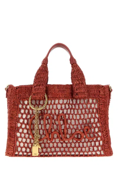 Chloé Chloe Red Raffia Summer Banana Shopping Bag