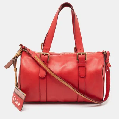Pre-owned Chloé Red/brown Leather Buckle Duffel Bag