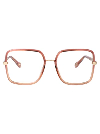 Chloé Red-pink-transparent Bio Injection Glasses In Neutral