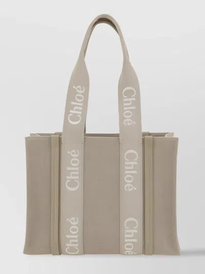Chloé Refined Linen Tote Bag With Leather Extensions