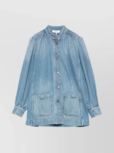 Chloé Relaxed Fit Jacket With Buttoned-cuff Sleeves In Blue