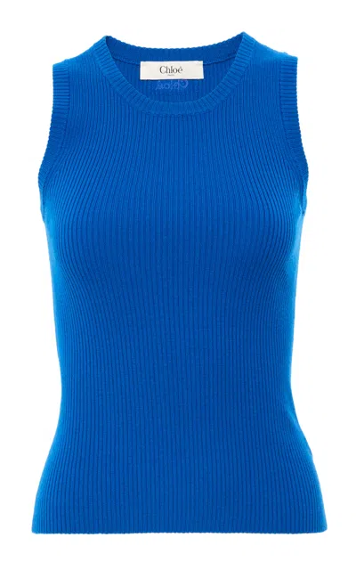 Chloé Rib Knit Wool Tank Top In Blue