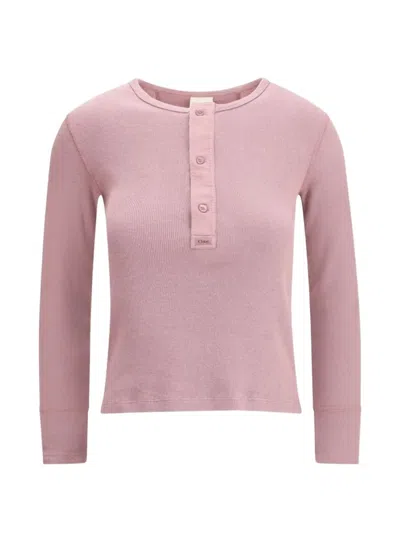 Chloé Ribbed Button-fastening T-shirt In Pink