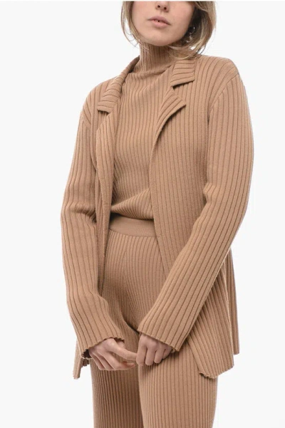 Chloé Ribbed Cashmere Blend Cardigan In Brown