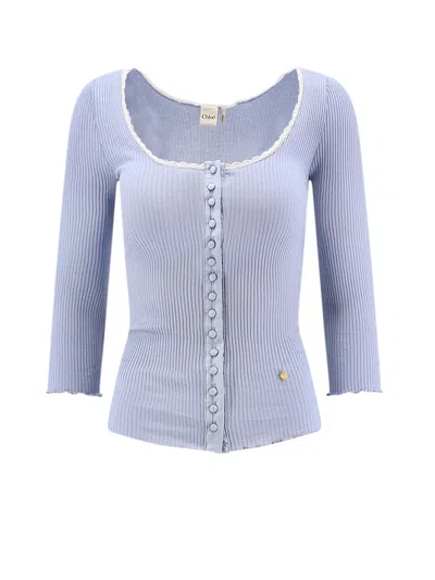 CHLOÉ RIBBED COTTON SHIRT WITH LACE INSERT