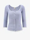 Chloé Ribbed Cotton Shirt With Lace Insert In Blue