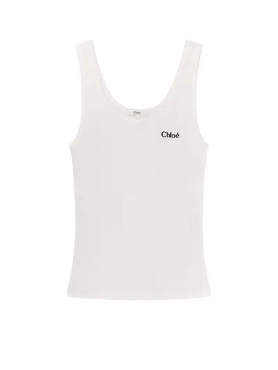 Chloé Ribbed Cotton Tank Top In White