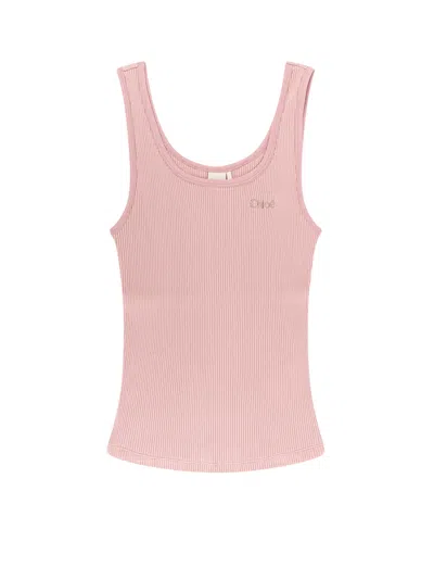 Chloé Ribbed Cotton Top In Pink