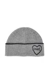 Chloé Ribbed Heart-motif Beanie Hat In Gray