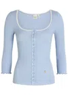 Chloé Lace-trimmed Ribbed-knit Cotton Cardigan In Blue