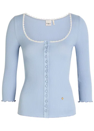 CHLOÉ CHLOE RIBBED-KNIT COTTON CARDIGAN