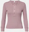 Chloé Ribbed-knit Cotton Henley Shirt In Pink