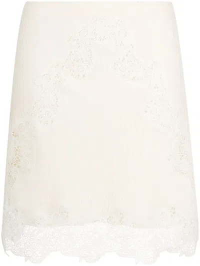 Chloé Ribbed-knit Lace-trim Miniskirt In White