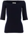 Chloé Boat Neck Wool Sweater In Blue