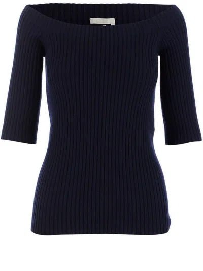 Chloé Boat Neck Wool Sweater In Blue
