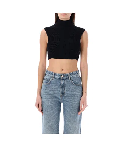 CHLOÉ RIBBED-KNIT WOOL CROP TOP