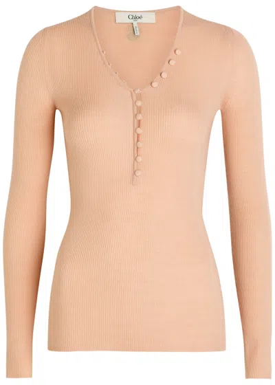 CHLOÉ CHLOE RIBBED-KNIT WOOL TOP
