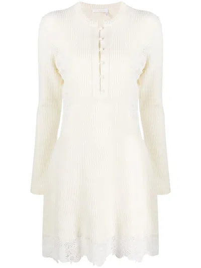 Chloé Ribbed Knitted Dress In Neutrals