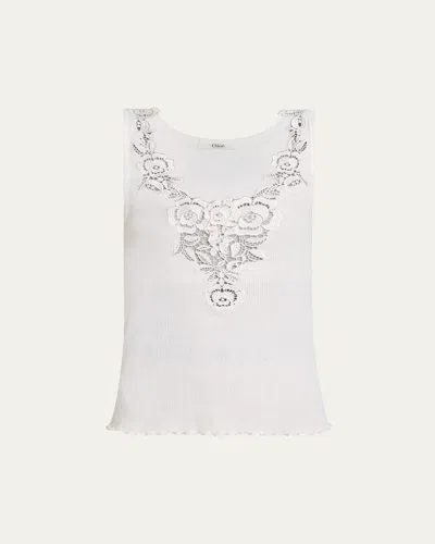 Chloé Ribbed Lace-front Tank In White