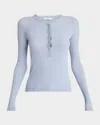 Chloé Ribbed Long-sleeve Henley Sweater In Baltic Sea