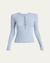 Chloé Ribbed Long-sleeve Henley Sweater In Baltic Sea