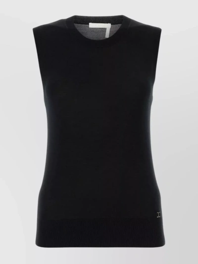 CHLOÉ RIBBED SLEEVELESS WOOL TOP WITH CREW NECK