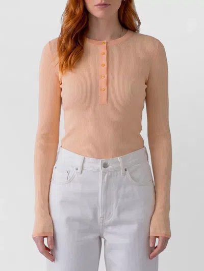 Chloé Ribbed Slim Wool Top Long Sleeves In Pink