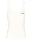 Chloé Logo Ribbed Cotton Jersey Tank Top In White
