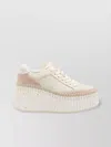 Chloé Platform Speckled Mix Leather Sneakers In White