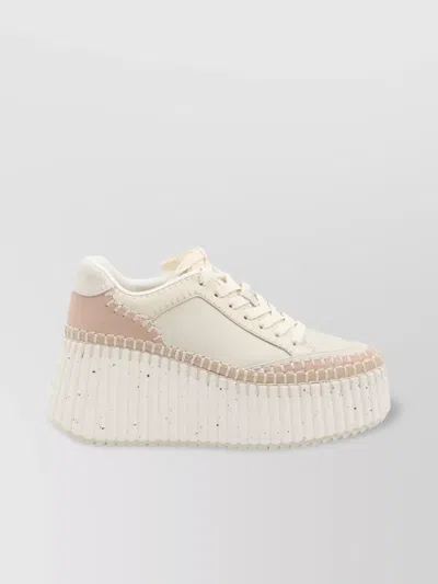 Chloé Ribbed Structure Wedge Sneakers In White