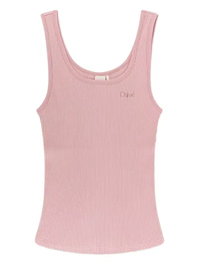 Chloé Logo Embroidered Tank Top In Pink
