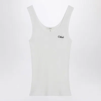 Chloé Ribbed Tank Top With Logo In White