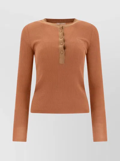 CHLOÉ RIBBED TEXTURE LONG SLEEVES TOPS