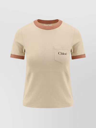 CHLOÉ RIBBED TRIM COTTON T-SHIRT