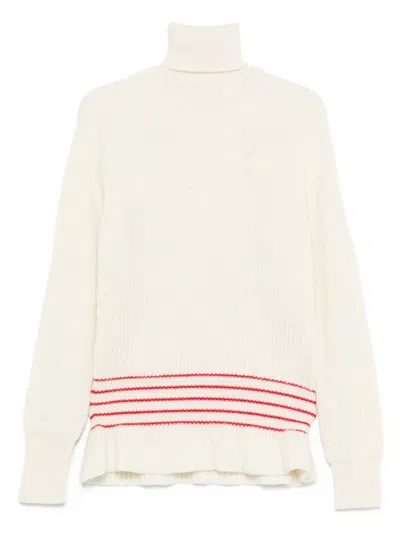 Chloé Ribbed Turtleneck Stripe-detail Sweater In Neutral