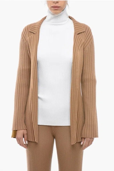 Chloé Ribbed Wool Cardigan In Brown