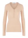 Chloé Henley Ribbed Button-front T-shirt In Brown