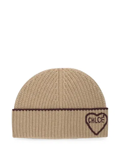 Chloé Encoeur Wool And Cashmere Beanie In Bleached Brown