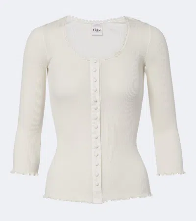 Chloé Ribbed-knit Cotton And Silk Jersey Top In White