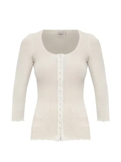 Chloé Ribbed-knit Lace-trim Top In White
